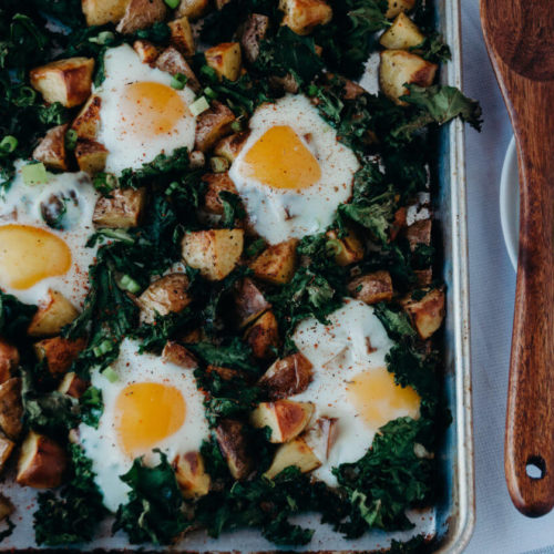 eggs roasted potatoes and kale