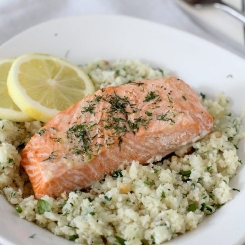 grilled fish greens and cauliflower rice